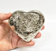 3.77" Polished PYRITE CRYSTAL HEART Carving Huanzala mine, Peru T697