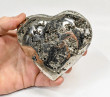 3.77" Polished PYRITE CRYSTAL HEART Carving Huanzala mine, Peru T697