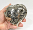 4.21" Polished PYRITE CRYSTAL HEART Carving Huanzala mine, Peru T695