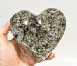 5.23" Polished PYRITE CRYSTAL HEART Carving Huanzala mine, Peru T701