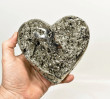 5.23" Polished PYRITE CRYSTAL HEART Carving Huanzala mine, Peru T701