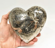 5.23" Polished PYRITE CRYSTAL HEART Carving Huanzala mine, Peru T701