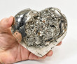 4.37" Polished PYRITE CRYSTAL HEART Carving Huanzala mine, Peru T694