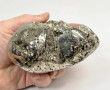 4.60" Polished PYRITE CRYSTAL HEART Carving Huanzala mine, Peru T708