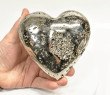 4.88" Polished PYRITE CRYSTAL HEART Carving Huanzala mine, Peru T705