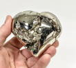 3.22" Polished PYRITE CRYSTAL HEART Carving Huanzala mine, Peru T722