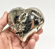 3.22" Polished PYRITE CRYSTAL HEART Carving Huanzala mine, Peru T722