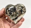 3.22" Polished PYRITE CRYSTAL HEART Carving Huanzala mine, Peru T722