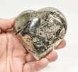 3.30" Polished PYRITE CRYSTAL HEART Carving Huanzala mine, Peru T715