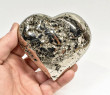 3.62" Polished PYRITE CRYSTAL HEART Carving Huanzala mine, Peru T721