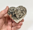 2.95" Polished PYRITE CRYSTAL HEART Carving Huanzala mine, Peru T718