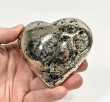 3.18" Polished PYRITE CRYSTAL HEART Carving Huanzala mine, Peru T716