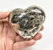 3.18" Polished PYRITE CRYSTAL HEART Carving Huanzala mine, Peru T716