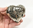 3.11" Polished PYRITE CRYSTAL HEART Carving Huanzala mine, Peru T717