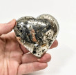 3.11" Polished PYRITE CRYSTAL HEART Carving Huanzala mine, Peru T717