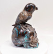 7.44" Polished CHRYSOCOLLA MALACHITE QUARTZ Skull and Raven Carving Peru T728