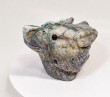 6.88" Polished QUARTZ MALACHITE CHRYSOCOLLA Wolf Carving Peru T731