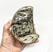 5.47" Polished PYRITE CRYSTAL Half MOON Carving Huanzala mine, Peru T783