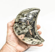 5.47" Polished PYRITE CRYSTAL Half MOON Carving Huanzala mine, Peru T783