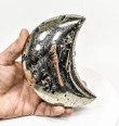 5.19" Polished PYRITE CRYSTAL Half MOON Carving Huanzala mine, Peru T780