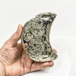 5" Polished PYRITE CRYSTAL Half MOON Carving Huanzala mine, Peru T782