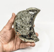 5" Polished PYRITE CRYSTAL Half MOON Carving Huanzala mine, Peru T782