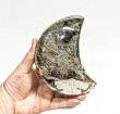 5.90" Polished PYRITE CRYSTAL Half MOON Carving Huanzala mine, Peru T781