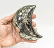 4.48" Polished PYRITE CRYSTAL Half MOON Carving Huanzala mine, Peru T789