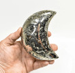 4.48" Polished PYRITE CRYSTAL Half MOON Carving Huanzala mine, Peru T789