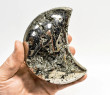 3.50" Polished PYRITE CRYSTAL Half MOON Carving Huanzala mine, Peru T787