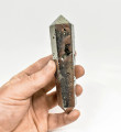 4.88" Polished PYRITE Double Terminated VOGEL 6 sided Huanzala mine, Peru T792