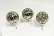 3 Pcs Polished PYRITE CRYSTAL SPHERE With Stand Bulk set Huanzala Mine Peru T855