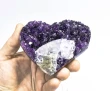 3.93" AMETHYST With CALCITE CRYSTAL HEART With Stand Polished Sides Uruguay Q931