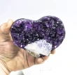 3.93" AMETHYST With CALCITE CRYSTAL HEART With Stand Polished Sides Uruguay Q931