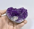 3.85" AMETHYST With CALCITE CRYSTAL HEART With Stand Polished Sides Uruguay Q934