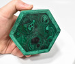 3.58" Beautiful Polished MALACHITE Hexagon JEWELRY BOX "Video" - Congo mc898