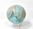 2.48" Polished SHATTUCKITE CHRYSOCOLLA SPHERE With Stand Kaokoveld Namibia S354