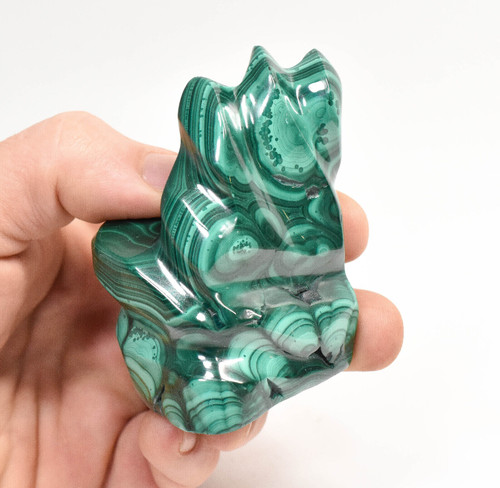 2.75" POLISHED MALACHITE FLAME Carving Self Standing Congo B223