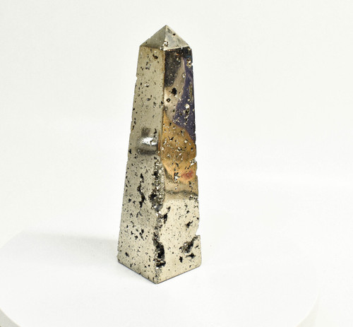 6.25" Polished PYRITE OBELISK TOWER Huanzala mine, Peru T407