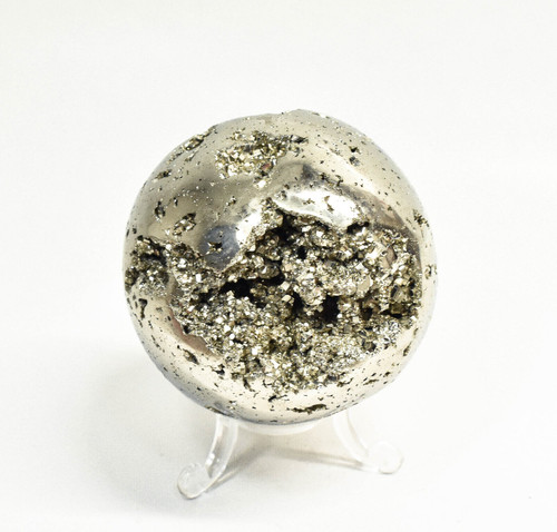 2.79" Polished PYRITE SPHERE With Stand Huanzala mine, Peru T412