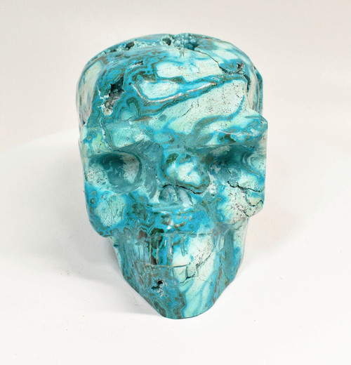 4.60" Polished CHRYSOCOLLA And MALACHITE SKULL Carving Congo CM63