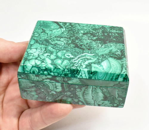 2.99" Polished MALACHITE JEWELRY BOX With Matching Beveled Lid- Congo - CM87