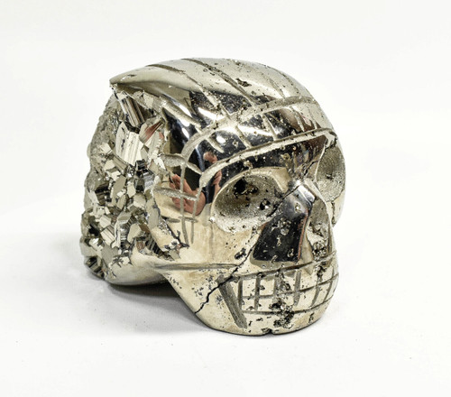 3.62" Polished PYRITE INDIAN SKULL Carving Huanzala mine, Peru T507