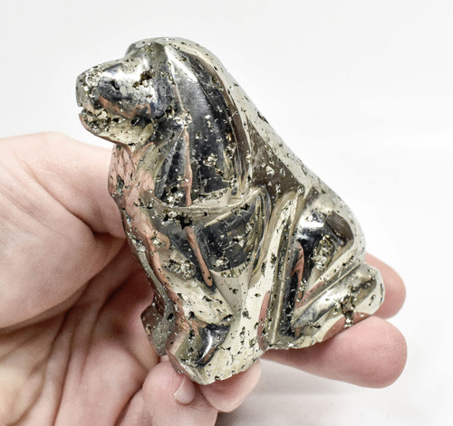 2.87" Polished PYRITE DOG Animal Carving Huanzala mine, Peru T501
