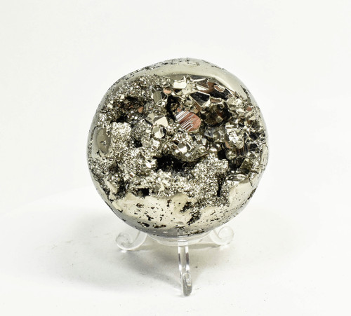 2.91" POLISHED PYRITE SPHERE With Stand Huanzala mine, Peru T528