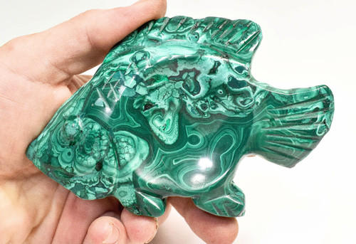 5.15" Polished MALACHITE FISH BOWL Carving Self Standing Congo CM110