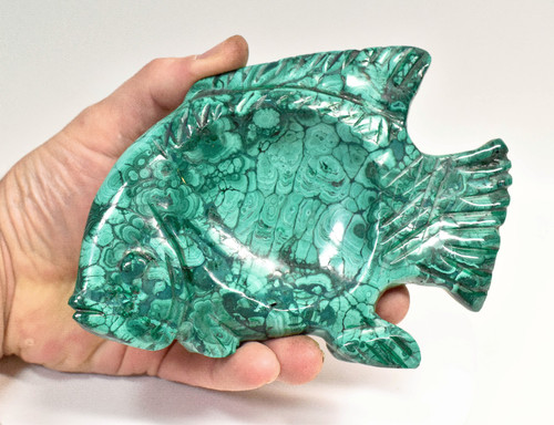 6.18" Polished MALACHITE FISH BOWL Carving Self standing Congo CM109