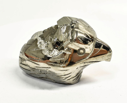 2.91" POLISHED PYRITE EAGLE Bust Carving Huanzala mine, Peru T531