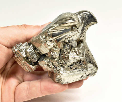 3.14" POLISHED PYRITE EAGLE Bust Carving Huanzala mine, Peru T532