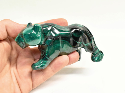 5.07" Beautiful POLISHED MALACHITE Big CAT Animal Carving - Congo CM125